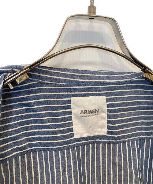 ARMEN（アーメン）ARMEN (アーメン) UTILITY BAND COLLAR LONG OP STRIPE ブルー×ホワイト サイズ:3の古着・服飾アイテム