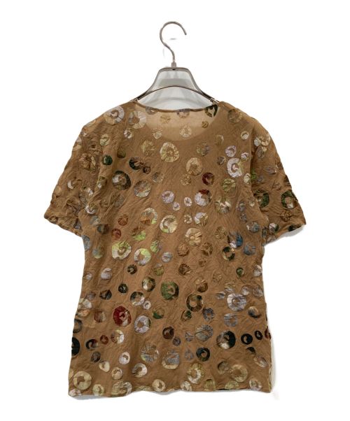 ISSEY MIYAKE（イッセイミヤケ）ISSEY MIYAKE (イッセイミヤケ) ワッシャー加工ベロア総柄カットソー ブラウン サイズ:2の古着・服飾アイテム