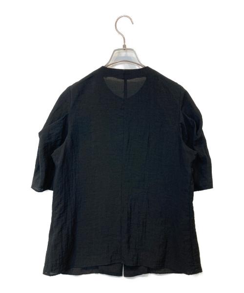 journal standard L'essage（ジャーナルスタンダード レサージュ）journal standard L'essage (ジャーナルスタンダード レサージュ) IPEKERタックハーフスリーブブラウス　24051370203020 ブラック サイズ:FREEの古着・服飾アイテム