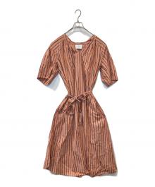 mala KALANCHOE（マーラ カランコエ）の古着「ポプリンストライプタックドレス　380411KF2S」｜オレンジ