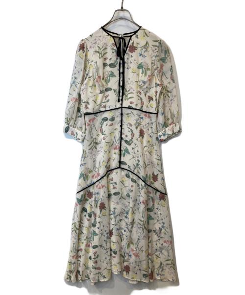 JILL STUART（ジルスチュアート）JILL STUART (ジルスチュアート) パイピングフラワープリントワンピース 092-1140031 ベージュ サイズ:4の古着・服飾アイテム