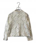 GREED Internationalグリードインターナショナル）の古着「フラワージャガードモックネックブラウス 6045100023」｜ホワイト