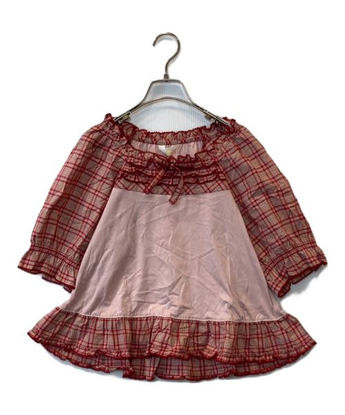 PINK HOUSE（ピンクハウス）PINK HOUSE (ピンクハウス) オリジナルチェック使いカットソー レッド サイズ:3(M)の古着・服飾アイテム