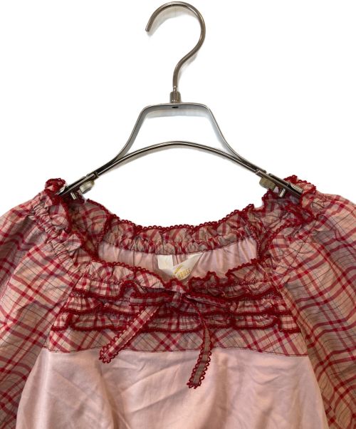PINK HOUSE（ピンクハウス）PINK HOUSE (ピンクハウス) オリジナルチェック使いカットソー レッド サイズ:3(M)の古着・服飾アイテム