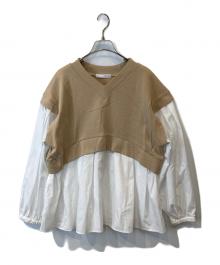 COLLAGE GALLARDAGALANTE（コラージュ ガリャルダガランテ）の古着「ポンチドッキングシャツ CLZ1041306A0004」｜ブラウン×ホワイト