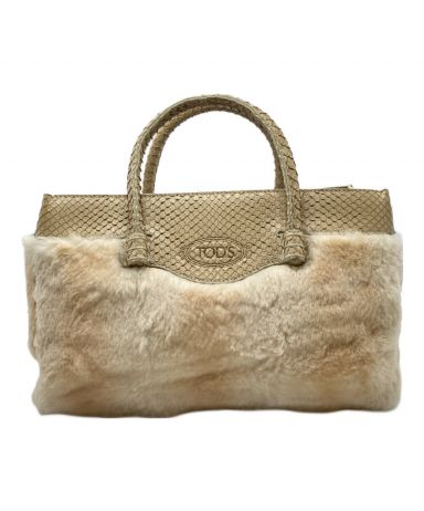 トッズ Tod's パイソン ベージュ ピンク バッグ 中古・古着通販】TOD'S (トッズ) パイソンファートートバッグ