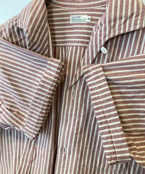 WAREHOUSE（ウエアハウス）WAREHOUSE (ウエアハウス) 半袖ストライプシャツ ブラウン サイズ:40の古着・服飾アイテム