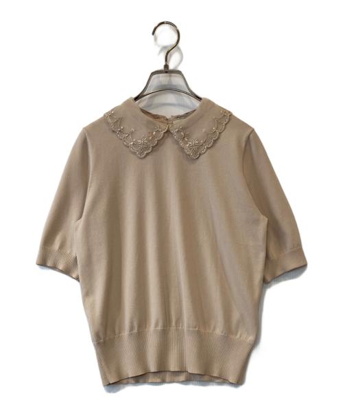 UNITED ARROWS TOKYO（ユナイテッドアローズトウキョウ）UNITED ARROWS TOKYO (ユナイテッドアローズトウキョウ) レディ オーガンジー 5分袖 ニット 1518-183-1859 ベージュ サイズ:表記がないため不明の古着・服飾アイテム