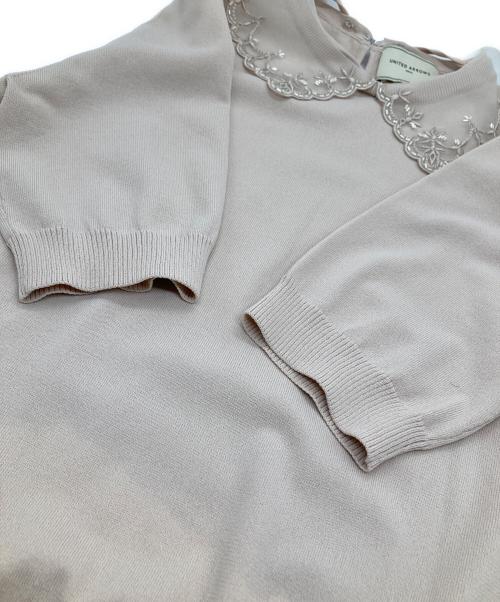 UNITED ARROWS TOKYO（ユナイテッドアローズトウキョウ）UNITED ARROWS TOKYO (ユナイテッドアローズトウキョウ) レディ オーガンジー 5分袖 ニット 1518-183-1859 ベージュ サイズ:表記がないため不明の古着・服飾アイテム