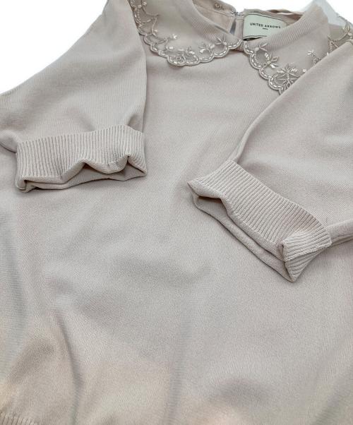 UNITED ARROWS TOKYO（ユナイテッドアローズトウキョウ）UNITED ARROWS TOKYO (ユナイテッドアローズトウキョウ) レディ オーガンジー 5分袖 ニット 1518-183-1859 ベージュ サイズ:表記がないため不明の古着・服飾アイテム