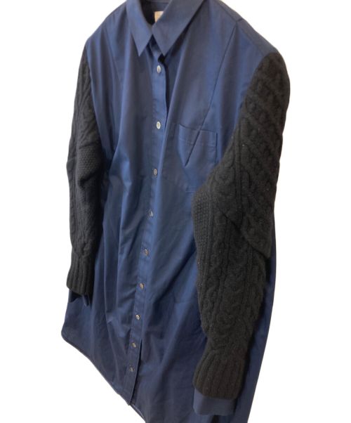 sacai（サカイ）sacai (サカイ) ニット切替ロングシャツ 15-02380 ネイビー サイズ:1の古着・服飾アイテム
