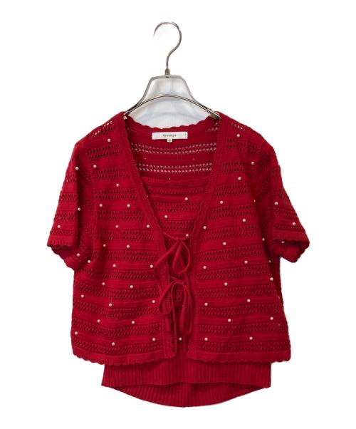 Rirandture（リランドチュール）Rirandture (リランドチュール) パールニットハーフスリーブカーディガンキャミソールセット　84258760 レッド サイズ:2の古着・服飾アイテム