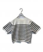 JUSGLITTYジャスグリッティー）の古着「半袖ニット　44255950」｜ホワイト×ブラック