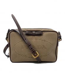 PRADA（プラダ）の古着「キャンバスショルダーバッグ1BH089」｜ベージュ