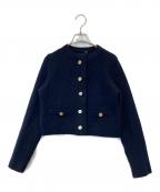 Lily Brownリリーブラウン）の古着「フォックスブレンドトリムニットジャケット　LWNJ245036」｜ネイビー