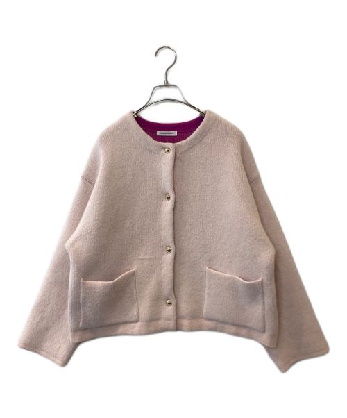 natural couture（ナチュラルクール）natural couture (ナチュラルクール) FOX混プレーティングニットジャケット ピンク サイズ:FREEの古着・服飾アイテム