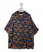 anukeアンヌーク）の古着「Geometric Satin Shirts 62410411 シャツ」｜ブラウン×ネイビー