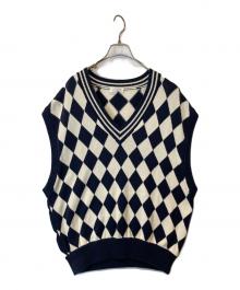 minami anderson（ミナミ アンダーソン）の古着「Diamond pattern Cotton Knit Vest　ニットベスト　	23＃0837331」｜ネイビー×アイボリー