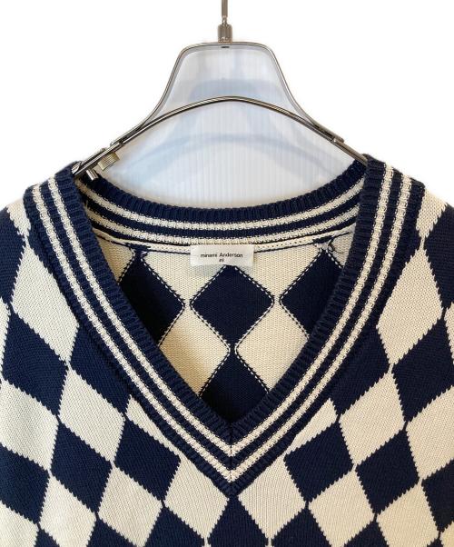 minami anderson（ミナミ アンダーソン）minami Anderson (ミナミ アンダーソン) Diamond pattern Cotton Knit Vest　ニットベスト　	23＃0837331 ネイビー×アイボリー サイズ:Mの古着・服飾アイテム