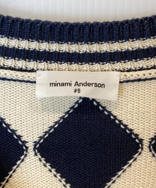 minami anderson（ミナミ アンダーソン）minami Anderson (ミナミ アンダーソン) Diamond pattern Cotton Knit Vest　ニットベスト　	23＃0837331 ネイビー×アイボリー サイズ:Mの古着・服飾アイテム