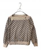 BURBERRY BLUE LABELバーバリーロンドンブルーレーベル）の古着「ボートネックノバチェックスウェット FAF21-657」｜ベージュ