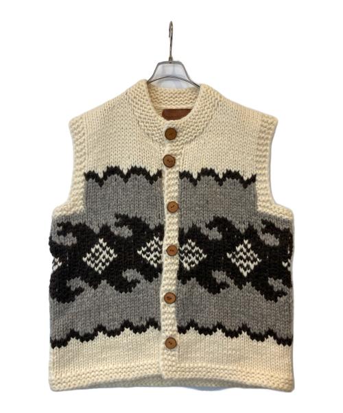 COWICHAN（カウチン）Cowichan (カウチン) ニットベスト ホワイト×ブラウン サイズ:表記がない為不明の古着・服飾アイテム