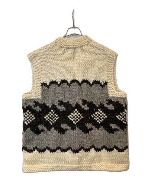 COWICHAN（カウチン）Cowichan (カウチン) ニットベスト ホワイト×ブラウン サイズ:表記がない為不明の古着・服飾アイテム