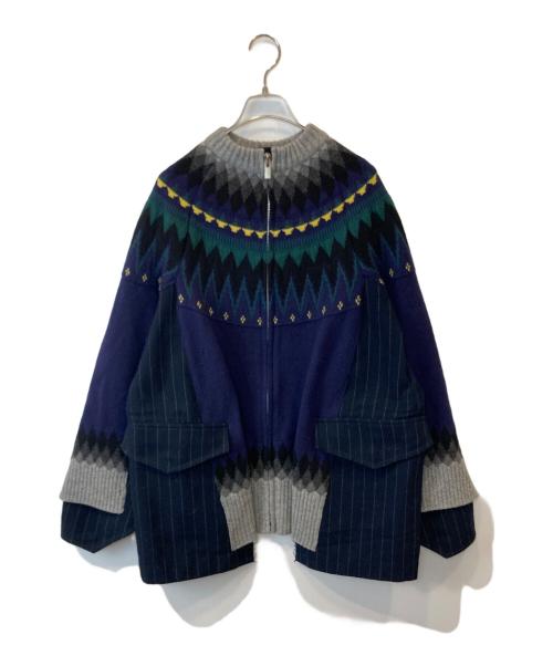 sacai（サカイ）sacai (サカイ) ニットドッキングジャケット　18-04023 ネイビー サイズ:2の古着・服飾アイテム