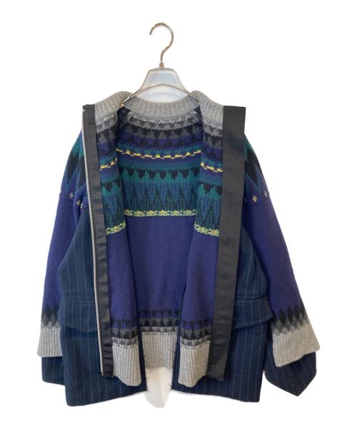 sacai（サカイ）sacai (サカイ) ニットドッキングジャケット　18-04023 ネイビー サイズ:2の古着・服飾アイテム