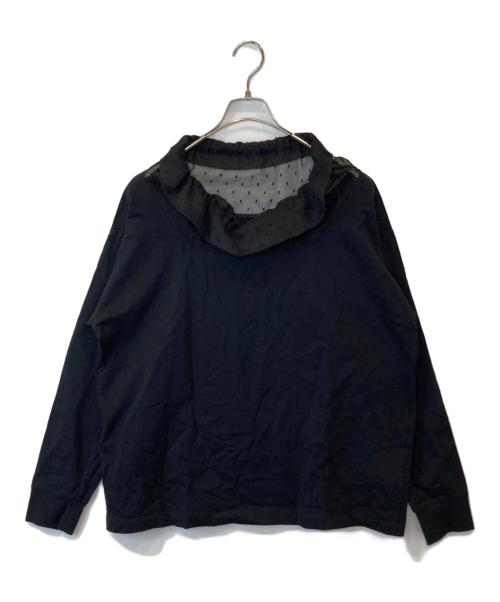 MM6 Maison Margiela（エムエムシックスメゾンマルジェラ）MM6 Maison Margiela (エムエムシックス メゾンマルジェラ) ギャザーネック 異素材切替 ロングスリーブカットソー　S32GC0451 ブラック サイズ:Sの古着・服飾アイテム