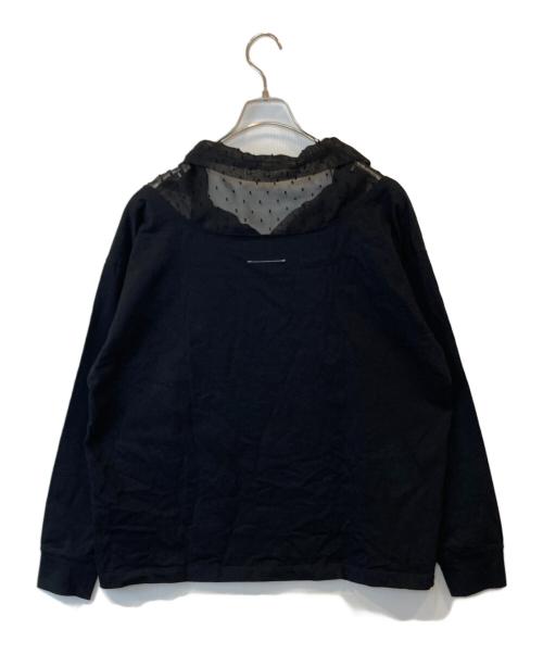 MM6 Maison Margiela（エムエムシックスメゾンマルジェラ）MM6 Maison Margiela (エムエムシックス メゾンマルジェラ) ギャザーネック 異素材切替 ロングスリーブカットソー　S32GC0451 ブラック サイズ:Sの古着・服飾アイテム