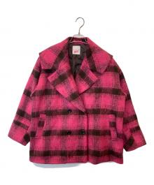 ELLE girl（エルガール）の古着「シャギーチェックセーラーピーコート　4280099」｜ピンク