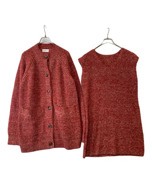 FRAY ID（フレイ アイディー）FRAY ID (フレイ アイディー) ロングカーデ＆ミニニットワンピセット　FWNO245067 レッド サイズ: Freeの古着・服飾アイテム