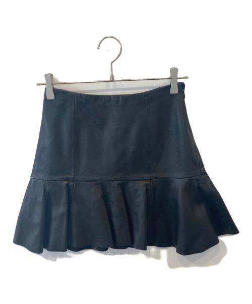 RALPH LAUREN Purple Label（ラルフ ローレン パープル レーベル）RALPH LAUREN PURPLE LABEL (ラルフ ローレン パープル レーベル) レザー膝丈スカート ブラック サイズ:2 未使用品の古着・服飾アイテム