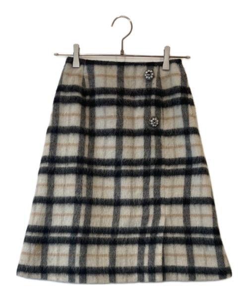 TO BE CHIC（トゥービーシック）TO BE CHIC (トゥービーシック) MANTECO 装飾チェックスカート ベージュ サイズ:40の古着・服飾アイテム