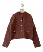 anuansアニュアンス）の古着「ラクーンブレンドノーカラーニットジャケット」｜ピンク