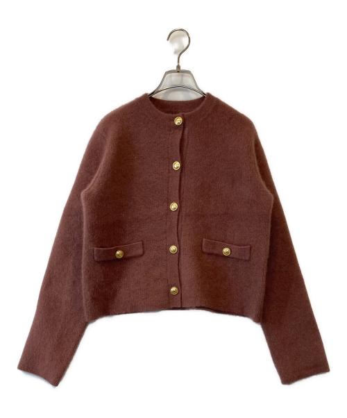 anuans（アニュアンス）anuans (アニュアンス) ラクーンブレンドノーカラーニットジャケット ピンク サイズ:FREEの古着・服飾アイテム