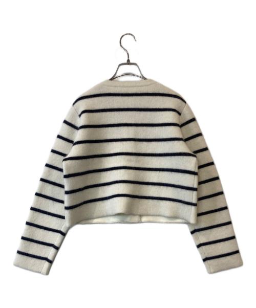 anuans（アニュアンス）anuans (アニュアンス) ラクーンブレンドノーカラーニットジャケット ボーダー 	1524501047-0 ホワイト×ブラック サイズ:Freeの古着・服飾アイテム