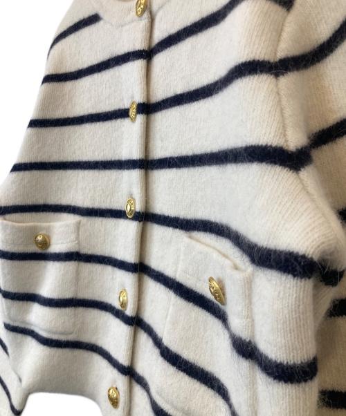 anuans（アニュアンス）anuans (アニュアンス) ラクーンブレンドノーカラーニットジャケット ボーダー 	1524501047-0 ホワイト×ブラック サイズ:Freeの古着・服飾アイテム