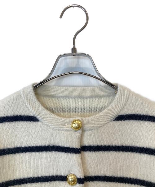 anuans（アニュアンス）anuans (アニュアンス) ラクーンブレンドノーカラーニットジャケット ボーダー 	1524501047-0 ホワイト×ブラック サイズ:Freeの古着・服飾アイテム