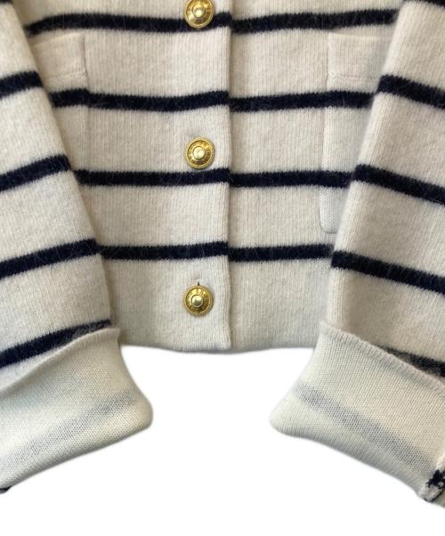 anuans（アニュアンス）anuans (アニュアンス) ラクーンブレンドノーカラーニットジャケット ボーダー 	1524501047-0 ホワイト×ブラック サイズ:Freeの古着・服飾アイテム