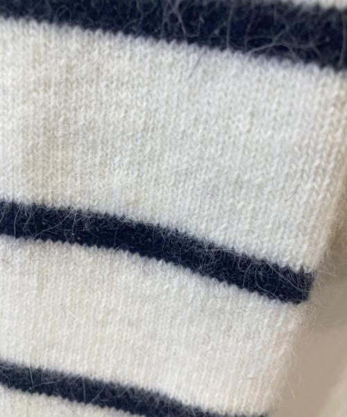 anuans（アニュアンス）anuans (アニュアンス) ラクーンブレンドノーカラーニットジャケット ボーダー 	1524501047-0 ホワイト×ブラック サイズ:Freeの古着・服飾アイテム