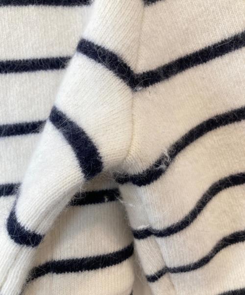 anuans（アニュアンス）anuans (アニュアンス) ラクーンブレンドノーカラーニットジャケット ボーダー 	1524501047-0 ホワイト×ブラック サイズ:Freeの古着・服飾アイテム