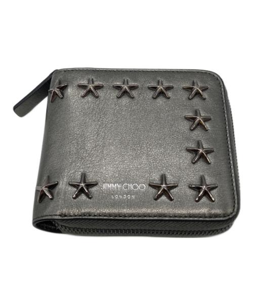 JIMMY CHOO（ジミーチュウ）JIMMY CHOO (ジミーチュウ) ナッパ スタースタッズラウンドジップ財布 グレーの古着・服飾アイテム