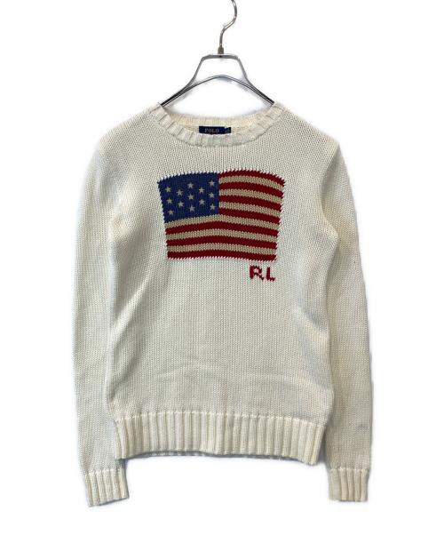 POLO RALPH LAUREN（ポロ・ラルフローレン）POLO RALPH LAUREN (ポロ・ラルフローレン) クルーネックニット アイボリー サイズ:XSの古着・服飾アイテム