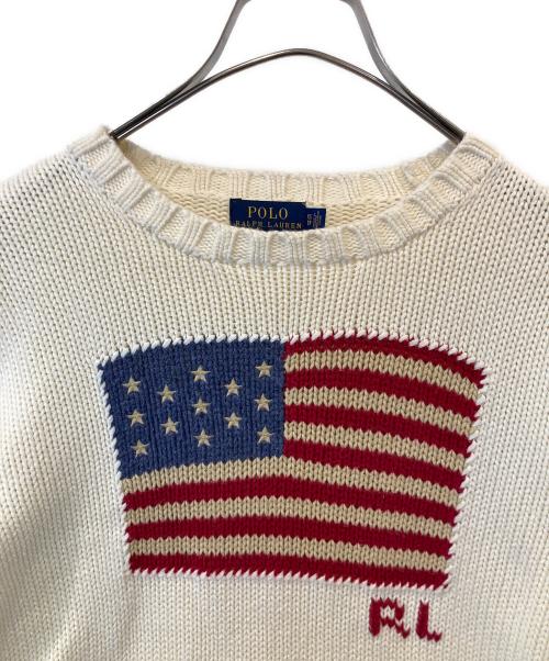 POLO RALPH LAUREN（ポロ・ラルフローレン）POLO RALPH LAUREN (ポロ・ラルフローレン) クルーネックニット アイボリー サイズ:XSの古着・服飾アイテム