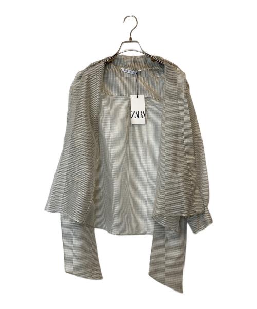 ZARA（ザラ）ZARA (ザラ) チェック柄タイ付きシャツ ZW COLLECTION　8741/124 グレー サイズ:XS 未使用品の古着・服飾アイテム