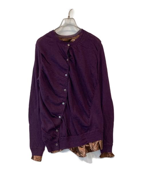 sacai（サカイ）sacai (サカイ) 異素材ドッキングカーディガン 09-01072 パープル サイズ:２の古着・服飾アイテム