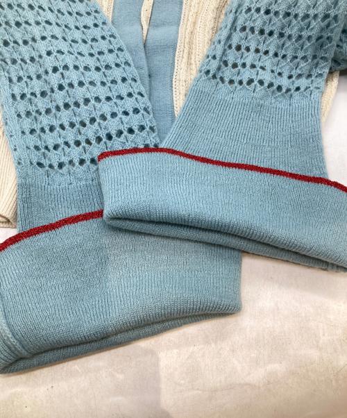 Mame Kurogouchi（マメクロゴウチ）Mame Kurogouchi (マメクロゴウチ) フレアスリーブウールシルクニットカーディガン MM18SS-KN012 ブルー×アイボリー サイズ:1の古着・服飾アイテム