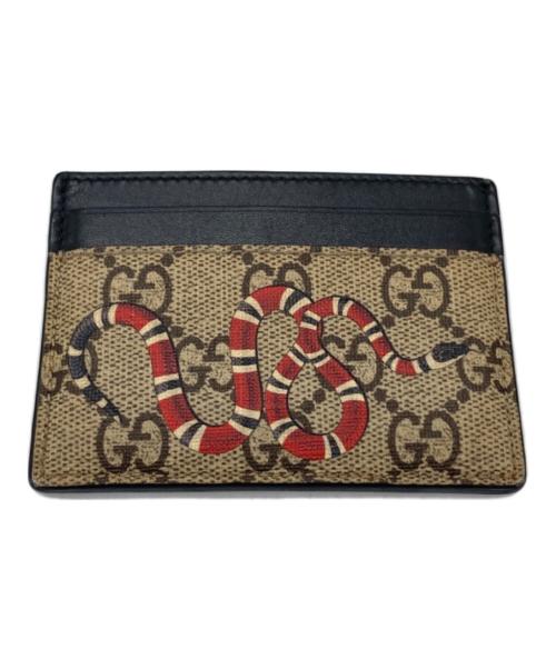 GUCCI（グッチ）GUCCI (グッチ) キングスネークプリント GGスプリーム カードケース 451277 496085 ブラウンの古着・服飾アイテム